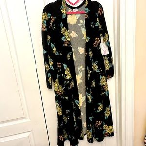 Lularoe Sarah - Long Black Floral Rose Cardigan - Sz Medium M - NEW NWT